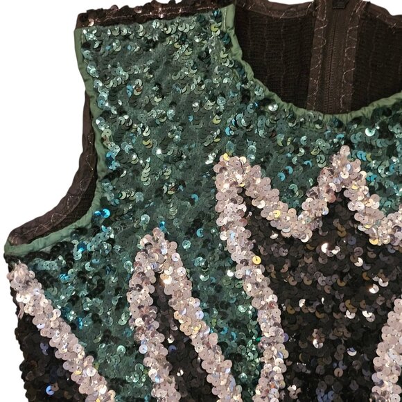 VTG 90s Sequins Dance Performance Tank Shirt Stretch Black Green Sz L Recital - Picture 2 of 10